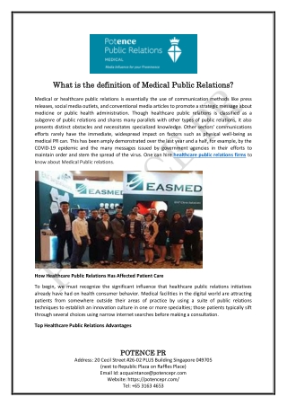 What is the definition of Medical Public Relations?