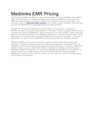 Medilinks EMR Pricing