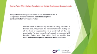 Creative Factor Offers the Best Consultation on Website Development Services In India