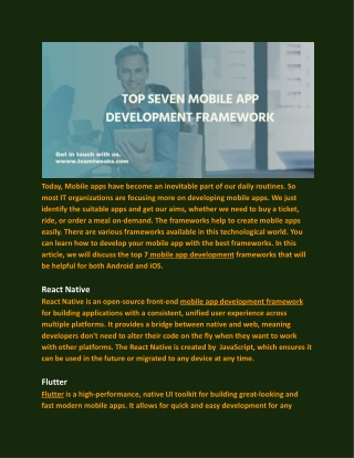 Top seven mobile app development framework