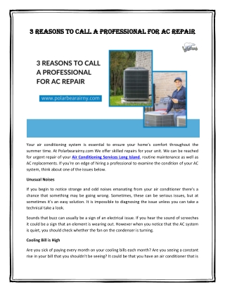 3 Reasons to Call a Professional for AC Repair