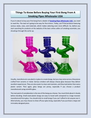 Things To Know Before Buying Your First Bong From A Smoking Pipes Wholesaler USA