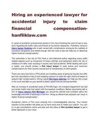 Hiring an experienced lawyer for accidental injury to claim financial compensation-hanfliklaw.com