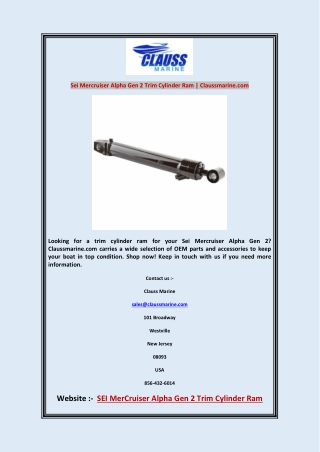 Sei Mercruiser Alpha Gen 2 Trim Cylinder Ram | Claussmarine.com