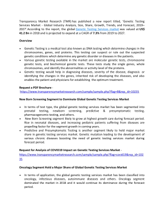 Genetic Testing Services Market is Expected to Expand at an Impressive Rate by