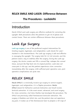 RELEX SMILE AND LASER: Difference Between The Procedures - Lasikdelhi
