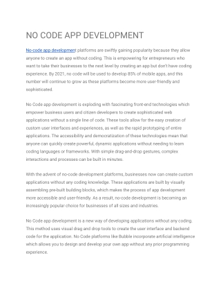 NO CODE APP DEVELOPMENT