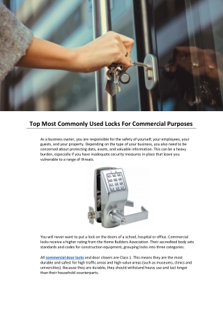 Top Most Commonly Used Locks For Commercial Purposes