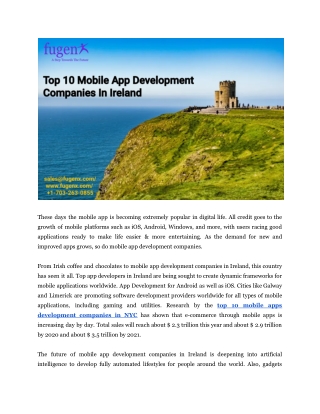 Top 10 Mobile App Development Companies In Ireland