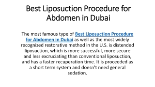 Best Liposuction Procedure for Abdomen in Dubai