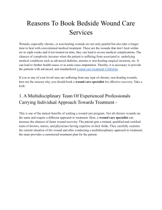 Reasons To Book Bedside Wound Care Services