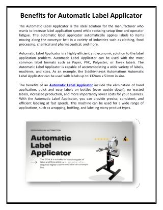 Benefits for Automatic Label Applicator