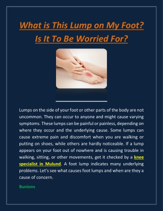 What is this Lump on My Foot? Consult Orthopedic Doctor in Mulund, Mumbai