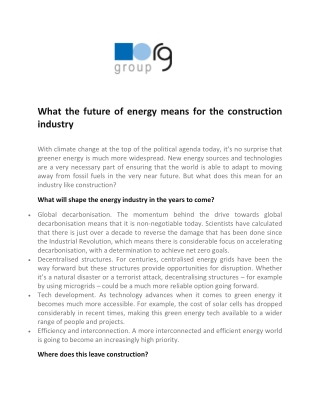 What the future of energy means for the construction industry - RG Group