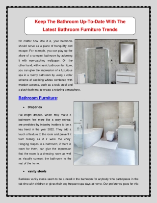 Keep The Bathroom Up-To-Date With The Latest Bathroom Furniture Trends