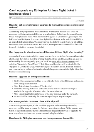 Ethiopian Airlines business class up-gradation cost, policy & process.