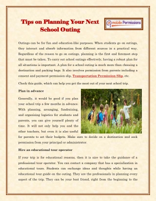 Tips on Planning Your Next School Outing