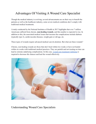 Advantages Of Visiting A Wound Care Specialist