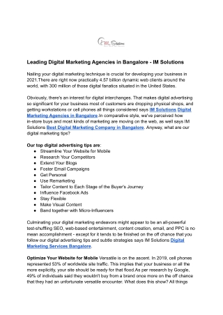 Leading Digital Marketing Agencies in Bangalore