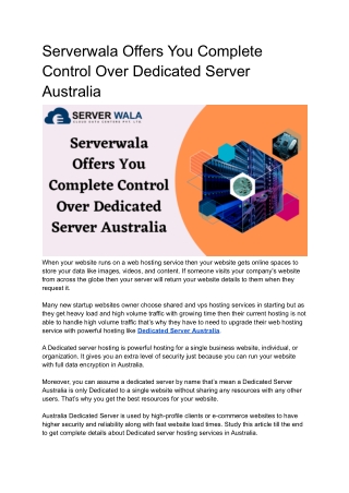 Serverwala Offers You Complete Control Over Dedicated Server Australia