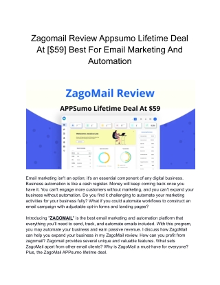 Zagomail Review Appsumo Lifetime Deal At $59