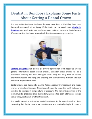 Dentist in Bundoora Explains Some Facts About Getting a Dental Crown