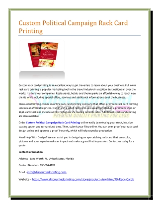 Custom Political Campaign Rack Card Printing