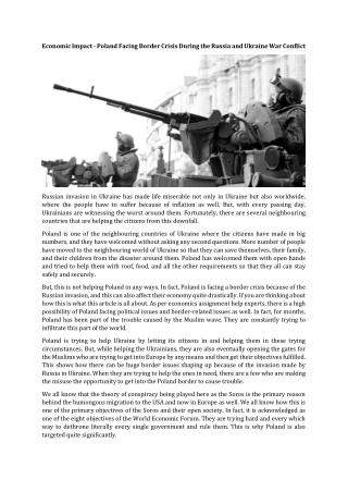 Economic Impact: Poland Facing Border Crisis During the Russia and Ukraine War