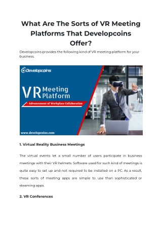 What Are The Sorts of VR Meeting Platforms That Developcoins Offer