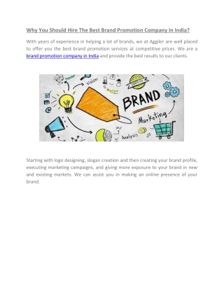 Why You Should Hire The Best Brand Promotion Company In India