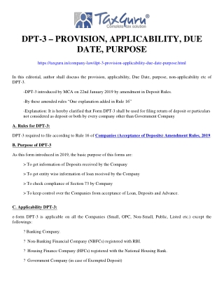 DPT-3 – Provision, applicability, Due Date, Purpose