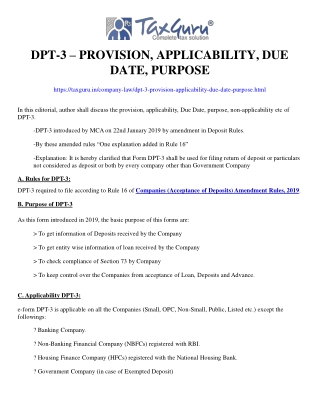 DPT-3 – Provision, applicability, Due Date, Purpose
