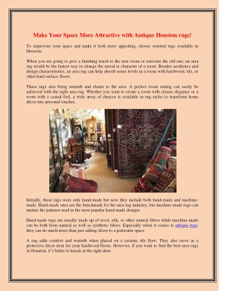 Make Your Space More Attractive with Antique Houston rugs!