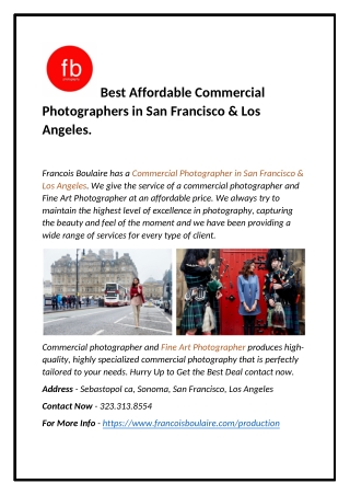 Affordable Commercial Photographers in San Francisco and Los Angeles