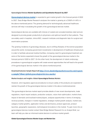 Gynecological Devices Market Qualitative and Quantitative Research by 2027