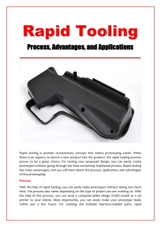 Rapid Tooling: Process, Advantages, and Applications