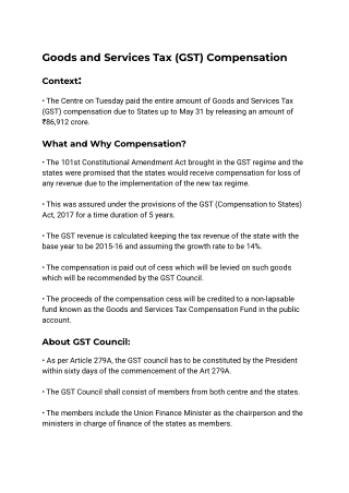 Goods and Services Tax (GST) Compensation