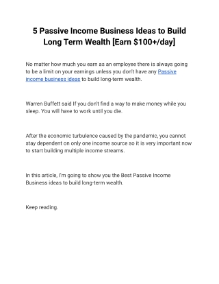 5 Passive Income Business Ideas to Build Long Term Wealth [Earn $100 _day]