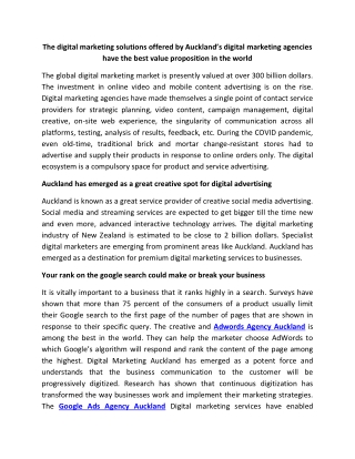 The digital marketing solutions offered by Auckland’s digital marketing agencies have the best value proposition in the