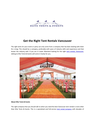 Get the Right Tent Rentals Vancouver