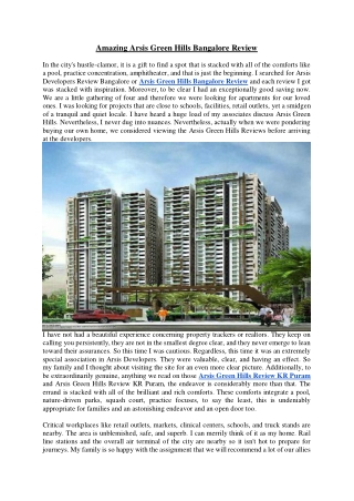 Amazing Arsis Green Hills Bangalore Review - Arsis Developers