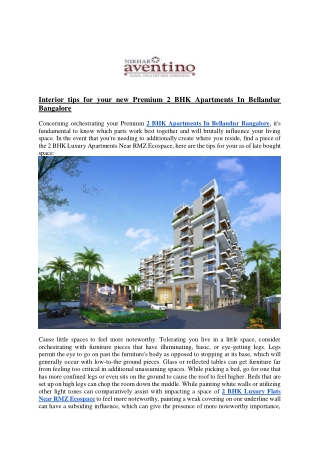 Interior tips for your new Premium 2 BHK Apartments In Bellandur Bangalore