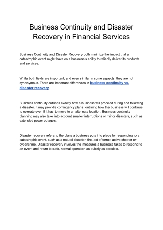 Business Continuity and Disaster Recovery in Financial Services