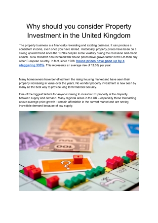 Why should you consider Property Investment in the United Kingdom