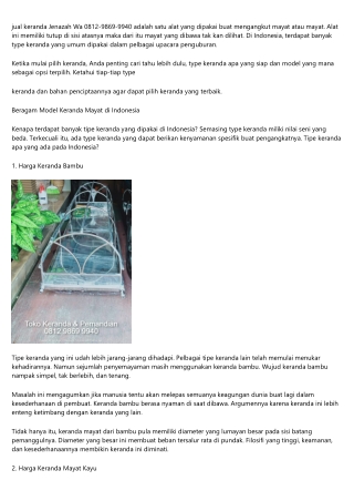Pabrik Keranda Jenazah DepokTelepon 0812-9869-9940