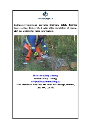 Chainsaw Safety Training Course Onlinesafetytraining.ca