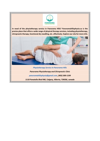 Physiotherapy Service In Panorama Hills Panoramahillsphysio.ca