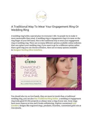 A Traditional Way To Wear Your Engagement Ring Or Wedding Ring