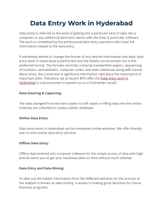 Data Entry Work in Hyderabad