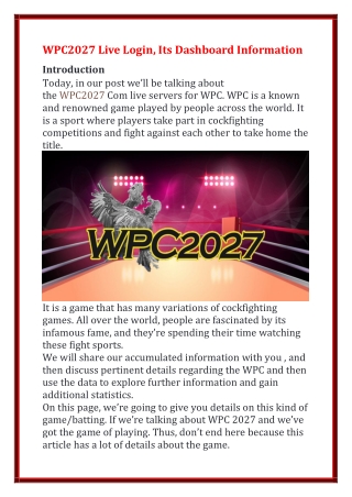WPC2027 Live Login, Its Dashboard Information (1)